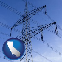 california map icon and electrical utility transmission towers