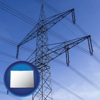 colorado map icon and electrical utility transmission towers