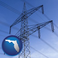 florida map icon and electrical utility transmission towers