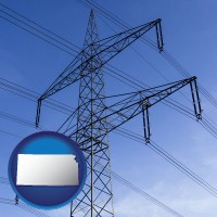 kansas map icon and electrical utility transmission towers