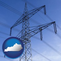 kentucky map icon and electrical utility transmission towers