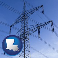 louisiana map icon and electrical utility transmission towers