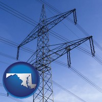 maryland map icon and electrical utility transmission towers