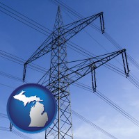 michigan map icon and electrical utility transmission towers