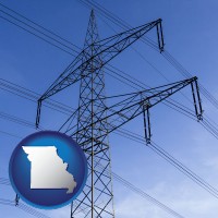 missouri map icon and electrical utility transmission towers