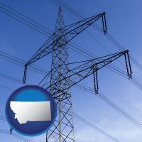 montana map icon and electrical utility transmission towers