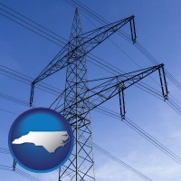 north-carolina map icon and electrical utility transmission towers