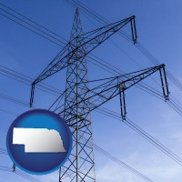 nebraska map icon and electrical utility transmission towers