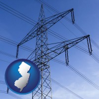 new-jersey map icon and electrical utility transmission towers