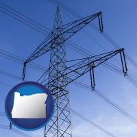 oregon map icon and electrical utility transmission towers