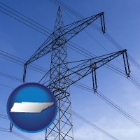 tennessee map icon and electrical utility transmission towers