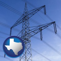 texas map icon and electrical utility transmission towers