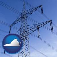 virginia map icon and electrical utility transmission towers