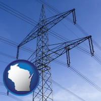 wisconsin map icon and electrical utility transmission towers
